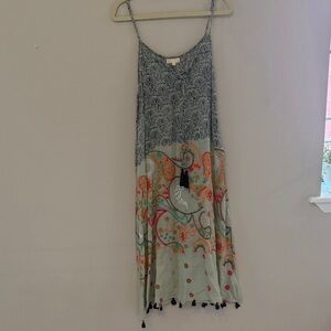 Printed Spaghetti-Strap Maxi Dress with Tassel Detail